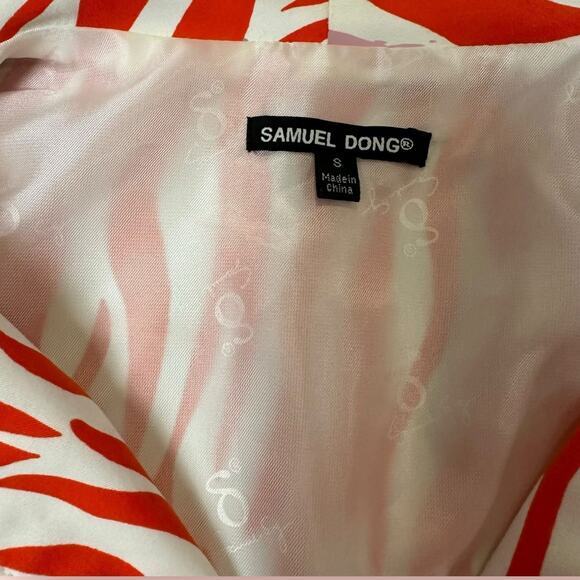 Samuel Dong Women’s Long Sleeve Zebra Pattern Zippered Jacket Small Orange White - Picture 3 of 6